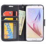 Wholesale Galaxy S6 Edge Premium Flip Leather Wallet Case with Strap (Black)
